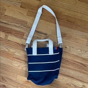 Kule Navy Blue Striped Tote Bag with White Strap